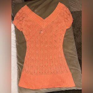Cachè crochet short sleeve knit top